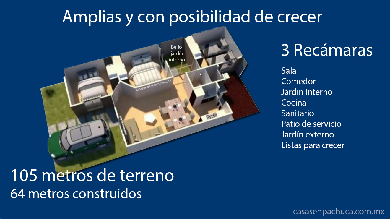 plano de casas en venta con crédito infonavit en pachuca 3 recámaras cerca ciudad de méxico